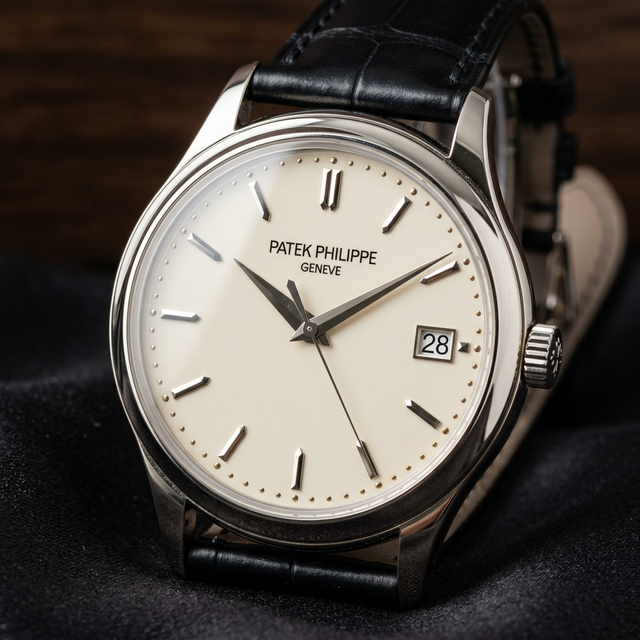 Klassische Herrenarmbanduhr mit cremefarbenem Zifferblatt, Datumsanzeige und schwarzem Lederarmband